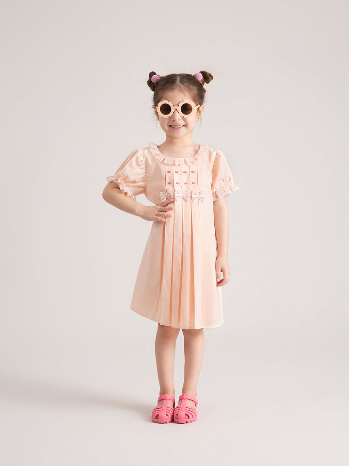 Baby Girl Organic Cotton Bow Dress - Peach