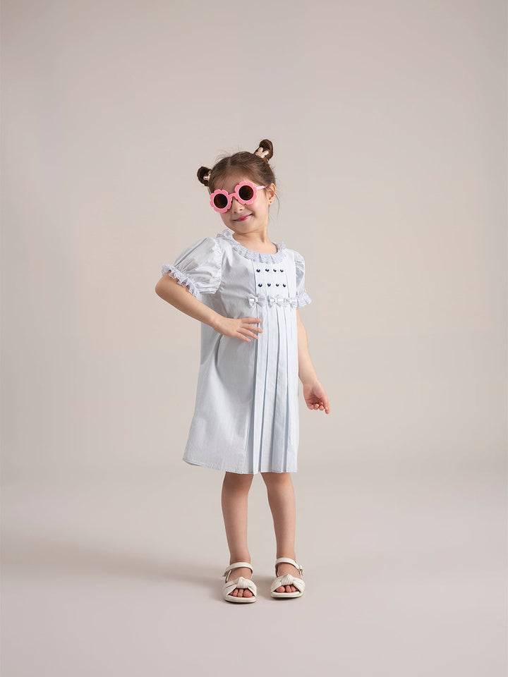 Baby Girl Macaroon Blue Embroidered Organic Cotton Dress