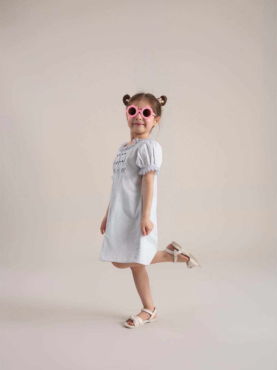 Baby Girl Macaroon Blue Embroidered Organic Cotton Dress