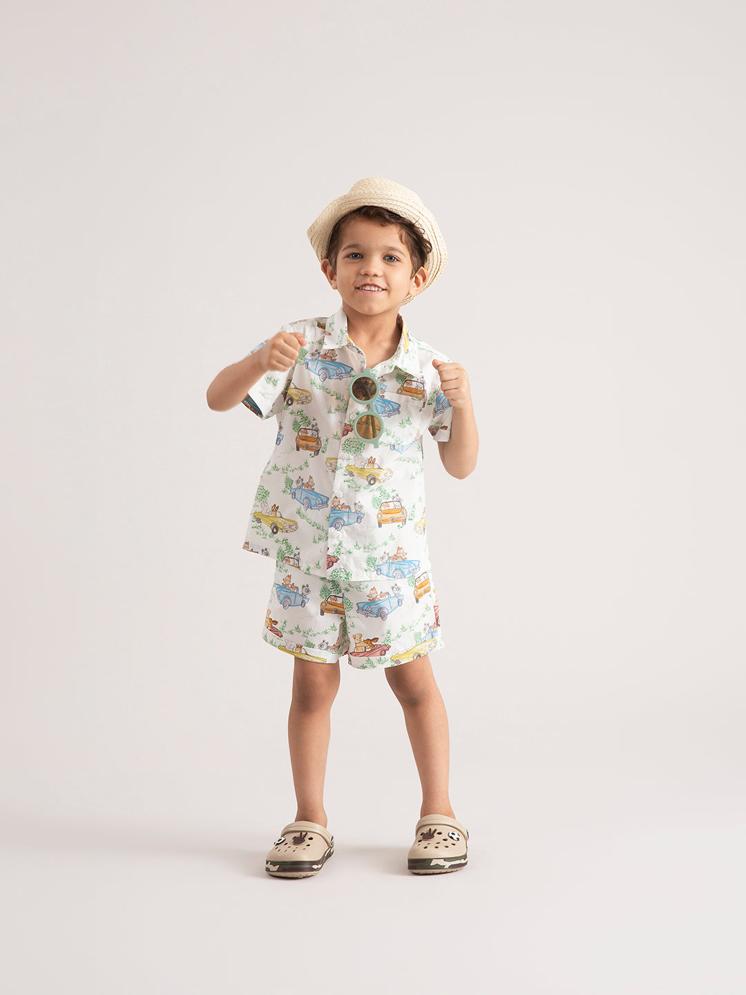 Baby & Toddler Organic Cotton Co-ord Set : Car print shirt and shorts