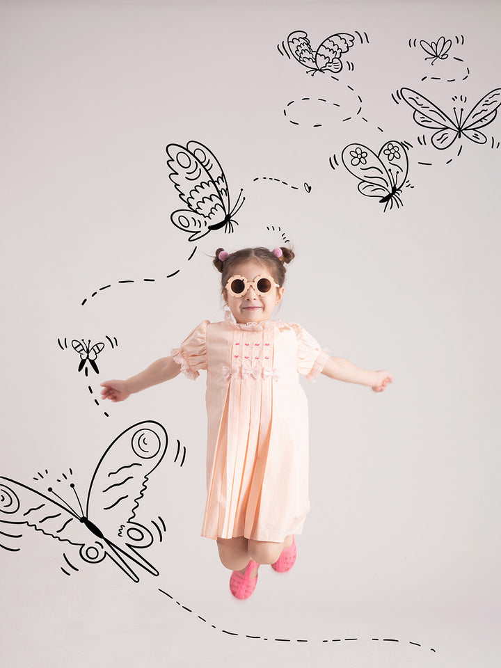 Baby Girl Organic Cotton Bow Dress - Peach