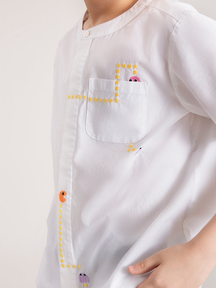 Baby Boy Pacman Embroidered Organic Cotton Shirt