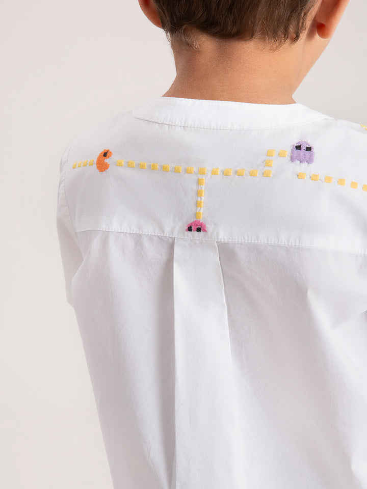 Baby Boy Pacman Embroidered Organic Cotton Shirt