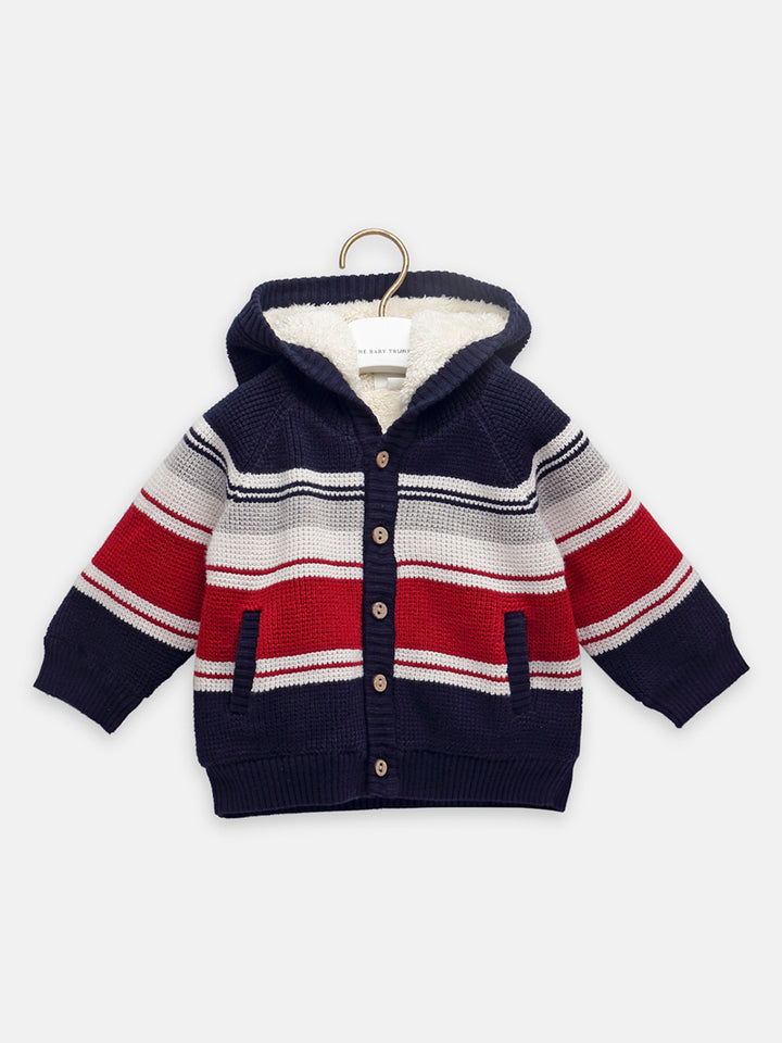 Winter Red & Blue Stripe Cardigan